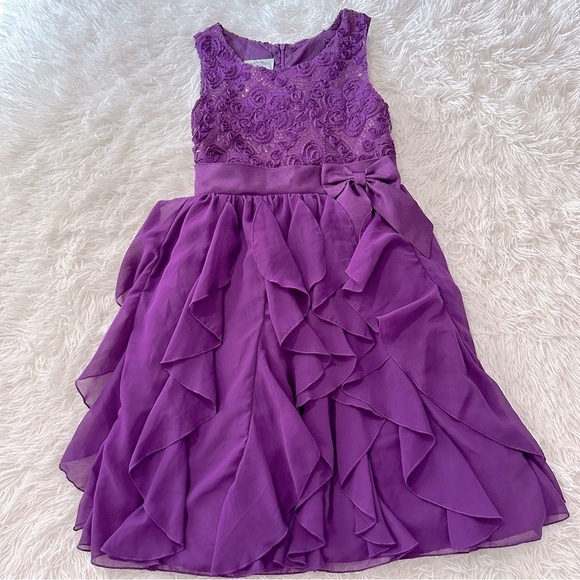 Charming Mia Juliana Girls Purple Ruffle Party Dress w/ Lace & Bow – Size 16 - Picture 14 of 15
